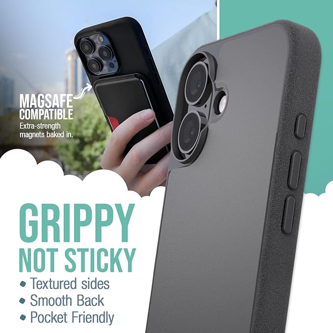 Smartish® iPhone 16 Magnetic Case - Gripmunk Compatible with MagSafe [Lightweight + Protective] Slim & Thin Grip Cover with Microfiber Lining for Apple iPhone 16 - Custom Prints