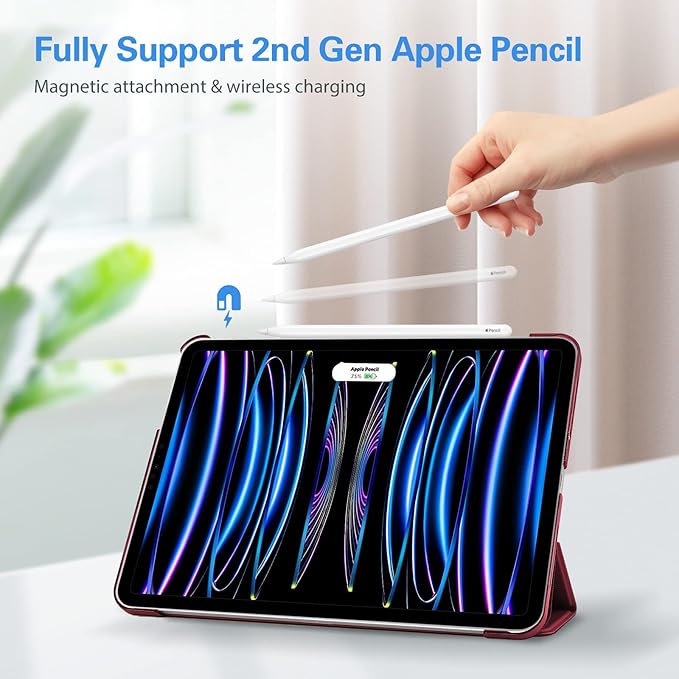 ProCase for iPad Pro 11 Inch Case 2022/2021/2020/2018(4th/3rd/2nd/1st Generation), iPad Pro 11" Slim Stand Hard Back Cover Shell Smart Folio Compatible with Pencil/Support Auto Wake/Sleep -Wine