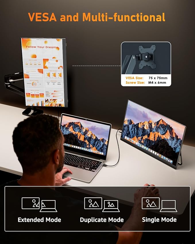 Yodoit Portable Monitor for Laptop 100Hz 18.5" FHD 1080P Screen IPS Display with USB Type C Port and Speakers with Smart Cover Metal Compatible with PC, MacBook, Xbox (Black)