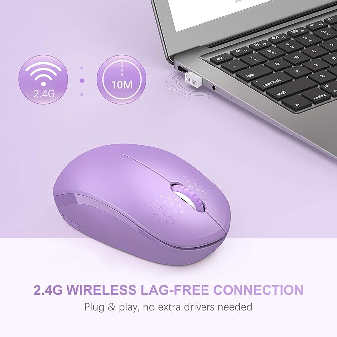 seenda Wireless Mouse for Laptop, 2.4G Noiseless Mouse with USB Receiver - Optical Tracking Portable Computer Mice for Chromebook, PC, Tablet, Windows System, 24 Months Battery Life - Purple