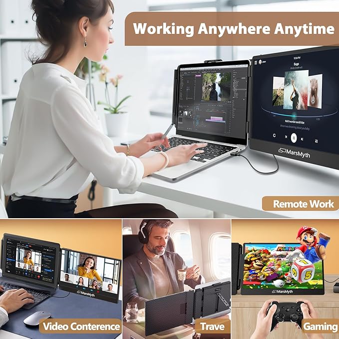 S1 Laptop Screen Extender - 14'' Portable Dual Monitor for Laptops, 1080P FHD Plug & Play Portable Monitor for 13''-17'' Laptops, Compatible with Windows Mac PS5 Dex Android Switch