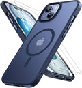 Miracase Magnetic for iPhone 15 Plus Case 6.7 inch (Compatible with MagSafe)（with 2X Screen Protectors） Military-Grade Protection, Anti-Fingerprint Translucent Matte Phone Cover, Dark Blue