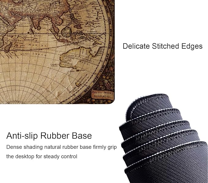 Large Gaming Mouse Pad with Stitched Edges, Desk Mat Extended Keyboard Pad, Non-Slip Rubber Base Desk Pad for Laptop, Office, Home, 31.5X11.8 inch Vintage World Map