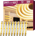EMITEVER COB LED Strip Lights Warm White, 3000K Tape Light Premium High Density, DC 24V, 360+Lumens/ft, 2560LEDs/Spool, Ra 90+, 16.4ft/5m, UL Listed 5 Year After-Service (power supply sold separately)