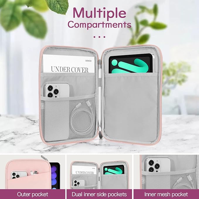 Dadanism 8-9 Inch Tablet Sleeve Bag Carrying Case for iPad mini 7th/6th 8.3", iPad mini 7.9", Galaxy Tab A7 Lite/A9 8.7", ‎Remarkable Paper Pro Move 7.3" 2025, Tab M8 8", Tab M9 9", Pink