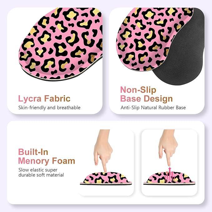 Large Gaming Mouse Pad Set, 4 in 1 Extended Keyboard Desk Mat with Wrist Rest, PC Computer Game Mousepad Set, Non-Slip Desk Pad Easy Typing Pain Relief for Home Office I Pink Leopard Print