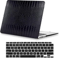 Compatible with Crocodile MacBook Air 13 inch Case 2021 2020 2019 2018 M1 A2337 A2179 A1932, Textured Elegant Luxury Aligator Skin Snakeskin PU Leather Hard Shell & Keyboard Cover, Black