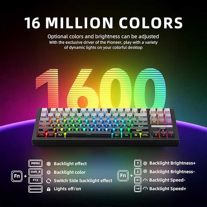 ZORNHER ZH870 Wireless Mechanical Gaming Keyboard,80% Black Custom Creamy Sound Keyboard with Shine Through PBT Keycaps,Pre-lubed Linear Switches,Hot-Swappable,RGB Backlit,2.4GHz/USB-C/BT5.0