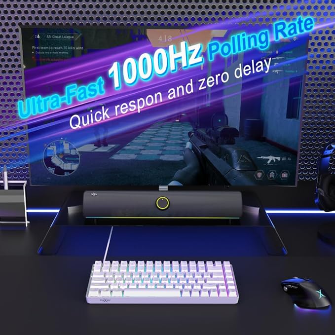 FOXXRAY HKM-S93 Mechanical Gaming Keyboard, Compact 75% Layout Hot-Swappable Gaming Keyboard Blue Switch, RGB Backlit with Customizable Keys, 84-Key Wired Computer Keyboards for Laptop PC Gamer-White