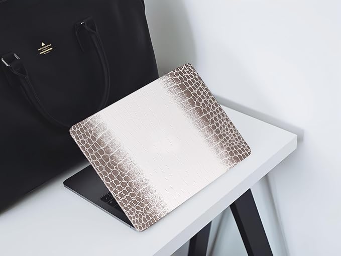 Compatible with Crocodile MacBook Air 13 inch Case 2021 2020 2019 2018 M1 A2337 A2179 A1932, Textured Elegant Luxury Aligator Skin Snakeskin PU Leather Hardshell & Keyboard Cover, Brown White