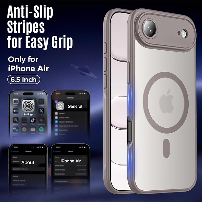 Symcele Designed for iPhone Air Case, Compatible with MagSafe, [Camera Protection] [15FT Military Drop Protection] Shockproof Translucent Matte Anti-Slip Thin Slim Phone Case, 6.5", Natural Titanium