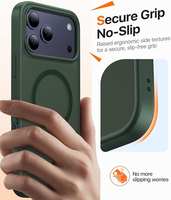 Magnetic for iPhone 17 Pro Case,[Anti-Slip][Compatible with MagSafe][Military Grade Drop Protection] Shockproof Protective Translucent Matte Phone Case for iPhone 17 Pro Case,Forest Green
