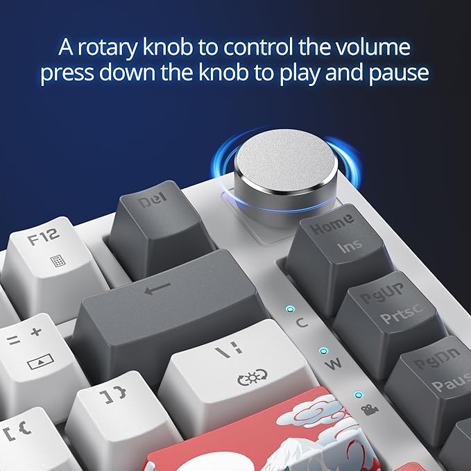 Fogruaden Wired 75% Percent Mechanical Keyboard, Hot Swappable, Red Switch, TKL Mechanical Keyboard, Gasket Mount, RGB Backlit Compact Gaming Keyboard with Volume Knob(GreyWhite)