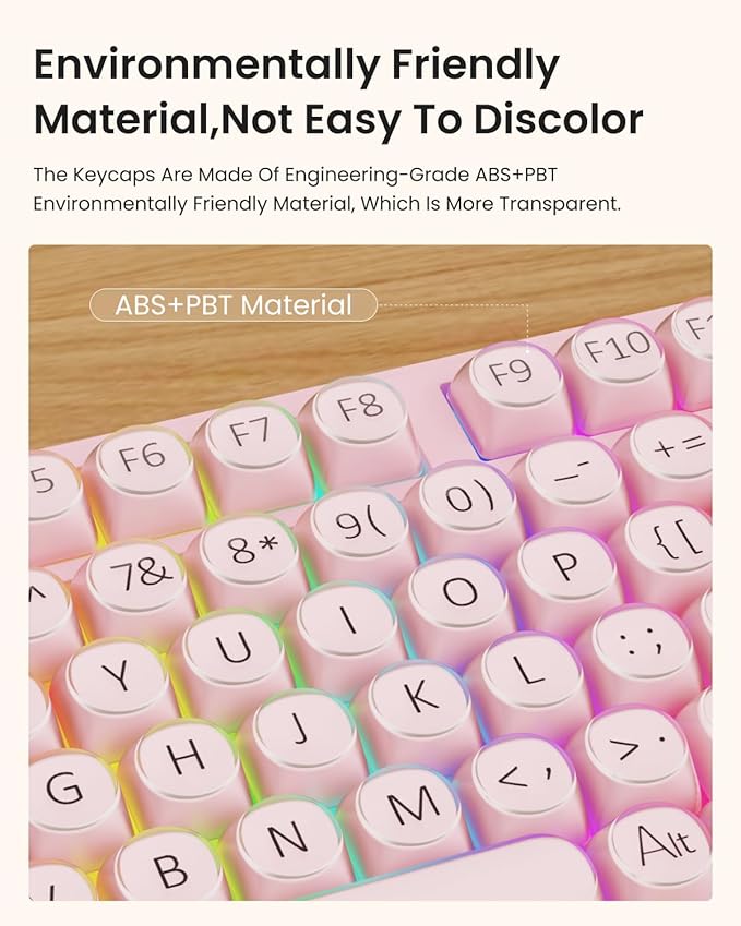 EWEADN V102 Wired Keyboard, 98 Keys Creamy Gaming Keyboard with Number Pad, Display Screen & Media Knob RGB Silent Wired Cute Computer Keyboard for Laptop PC Gamer - Pink