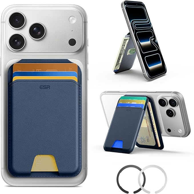 ESR for MagSafe Wallet with Stand, RFID Blocking, MagSafe Ring Included, 5 Cards Holder for Phone Case, Slim Magnetic Wallet for iPhone 17e/17/16/15/14/13/12 (Not for mini), Selected Samsung, Blue