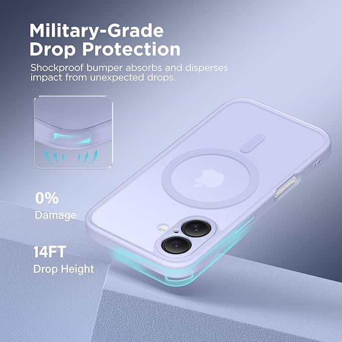 CAPRARO Magnetic Compatible with iPhone 16 Case, Upgraded [Full Camera Protection] [Compatible with MagSafe] Protective Translucent Matte Women Girl Phone Case Cover, Lilac