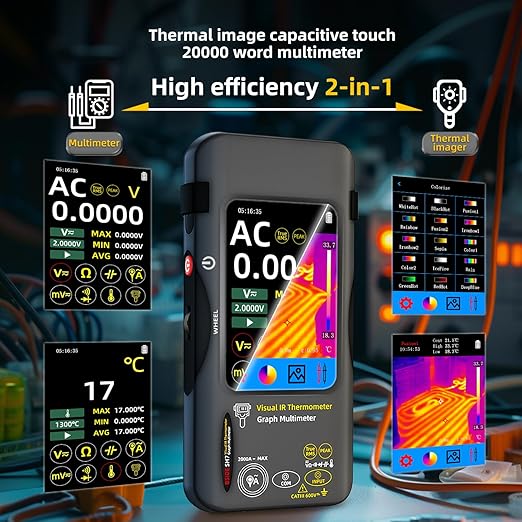 BSIDE Thermal Imaging Camera Multimeter 320×320 Resolution with 20000 Words Tester 3.98'' TFT Touchscreen 25Hz Infrared Thermal Camera (-20-550℃) 15 Thermal Palettes True RMS Auto-Ranging Multimeter