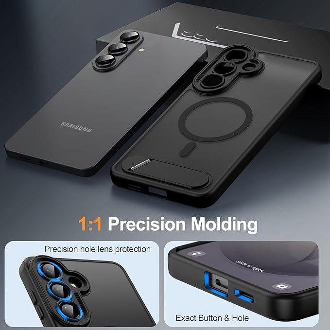 Magnetic for Samsung Galaxy S26+ Plus Case, [Compatible with MagSafe][Full Camera Protection][Built-in Invisible Kickstand] Translucent Matte Phone Case for S26 Plus 6.7" - Black