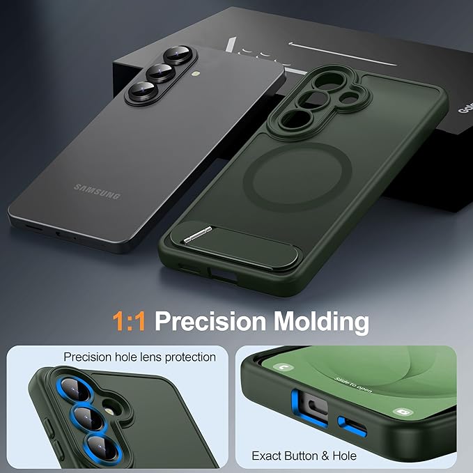 Magnetic for Samsung Galaxy S26 Case, [Compatible with MagSafe][Full Camera Protection][Built-in Invisible Kickstand] Translucent Matte Phone Case for S26 6.3" - Green