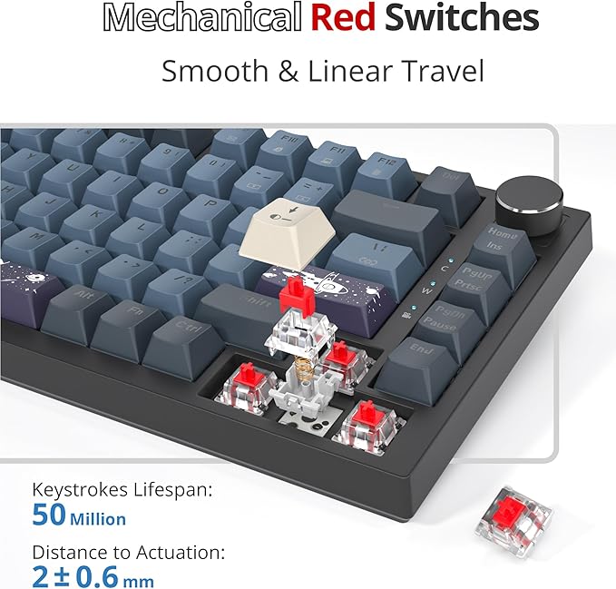 Fogruaden Wired 75 Percent Gaming Keyboard, Hot Swappable, Gasket Mount Creamy Mechanical Keyboard with Knob, Linear Red Switch, RGB Backlit, Sound Absorbing Pads, NKRO Compact TKL Custom Keyboard