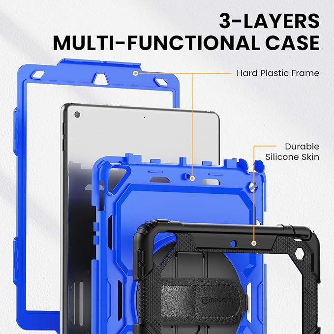 Timecity for iPad Air 3/ Pro 10.5 Inch Case, 360° Rotating Stand, Pencil Holder, Shockproof with Screen Protector & Shoulder Strap - Heavy Duty Protection Case for iPad Air 3rd Gen - Drak Blue