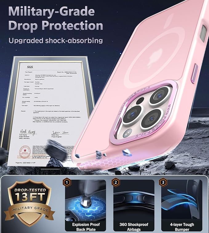 Newfuture Designed for iPhone 16 Pro Case with Magnetic [13 FT Military Drop Protection] [Compatible with Magsafe] Slim Translucent Matte Shockproof with Anti-Fingerprint Phone Case,Tender Pink