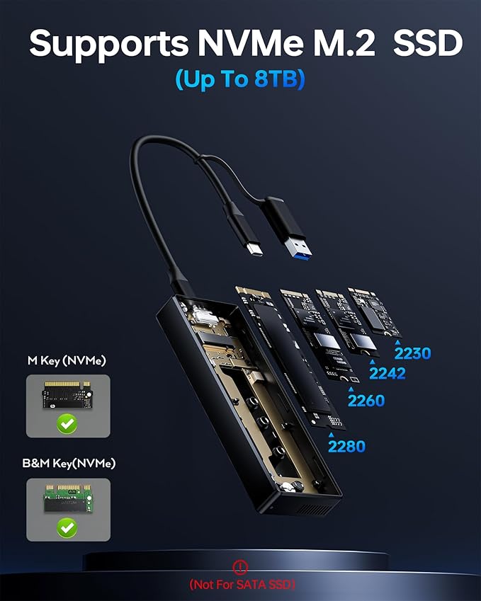 M.2 NVMe Enclosure,40Gbps M.2 Enclosure SSD Enclosure Compatible for M4/Pro/Max MacBook Mac mini,Support SSD Size 2230/2242/2260/2280 B+M M-Key PCIe Compatible with Thunderbolt 3/4/USB4/3.2/3.1