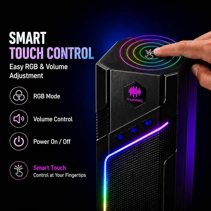 W-206RE RGB Desktop Speakers for Gaming PC, Bluetooth & USB Computer Speakers for Monitor and Laptop, Touch Control Stereo Speakers with 21 LED Light Modes