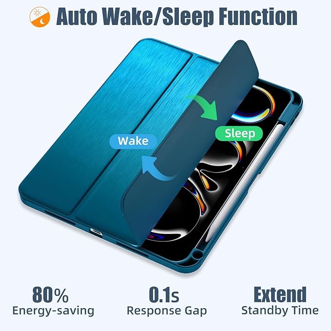 Kidopire New Compatible with iPad Pro 11 Inch Case (M4 2024/M5 2025) with Pencil Holder, Smart Cover with Protective Trifold Stand & Soft TPU Back, Auto Wake/Sleep, Support Pencil Pro, Peacock Blue
