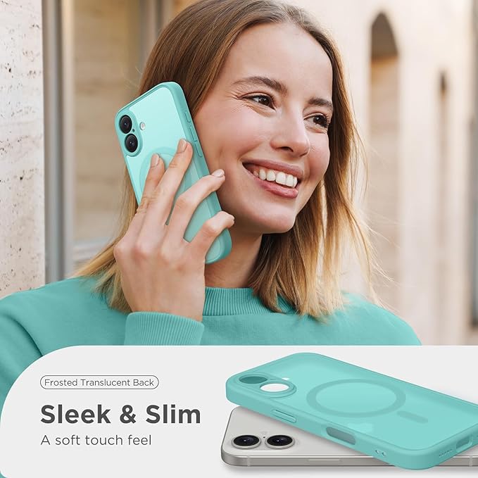 CAPRARO Magnetic Compatible with iPhone 16 Case, Upgraded [Full Camera Protection] [Compatible with MagSafe] Protective Translucent Matte Women Girl Phone Case Cover, Smoky Blue