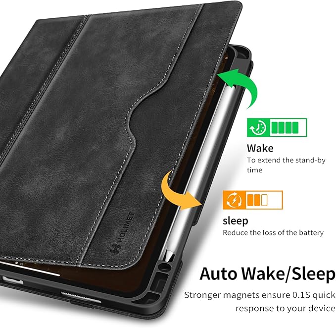 H HOLIMET Case for iPad Pro 12.9 2022 6th/5th/4th/3rd Generation with Pencil Holder Pocket Folio Stand Cover Soft TPU Back Shockproof, Auto Sleep/Wake,Vegan Leather
