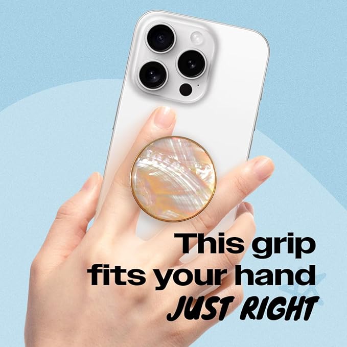 On The Grip Universal Phone Grip & Stand, Genuine Natural Gemstone/Seashell, Strong Adhesive Finger Holder, Collapsible Socket for iPhone, Samsung Galaxy, Kindle and Tablets (Crème)