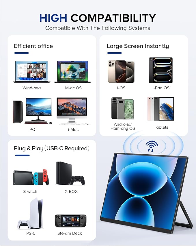 UPERFECT Wireless Portable Monitor with Battery 8000mAh, 15.6" 1080P FHD Ultra Slim Travel Monitor with Stand/VESA/Sleeve, External Second Screen for Laptop, PC, Phone, Support AirPlay Miracast