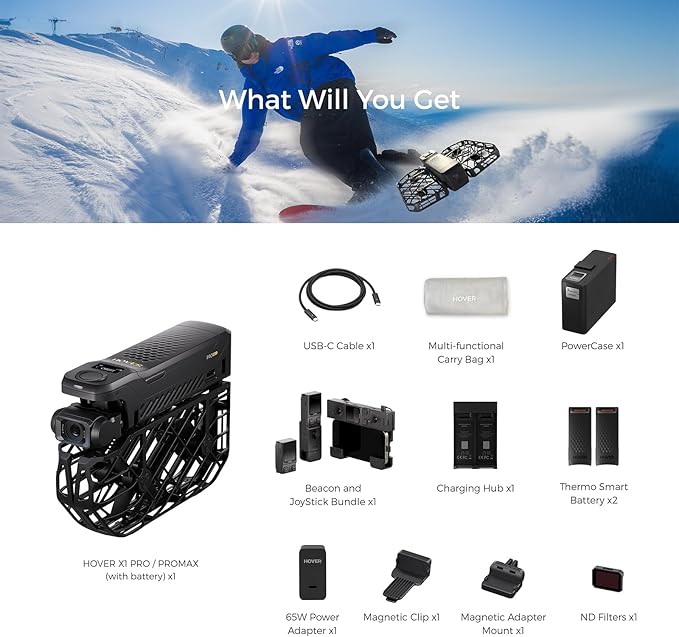HOVERAir X1 PRO 4K Drone with Camera, Foldable Action Flying Camera with 42 KM/H Follow Speed, 15+ Fully Automatic Flight Modes, Fly Anywhere with OmniTerrain, SmoothCapture 2.0(Skiing Combo)