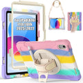 Gerutek Case for iPad (A16) 11th/10th Generation 11"/10.9" 2025/2022, Full-Body Drop Protective Case with Screen Protector, Pencil Holder, 360° Rotating Handle Stand Strap Cover- Colorful Pink