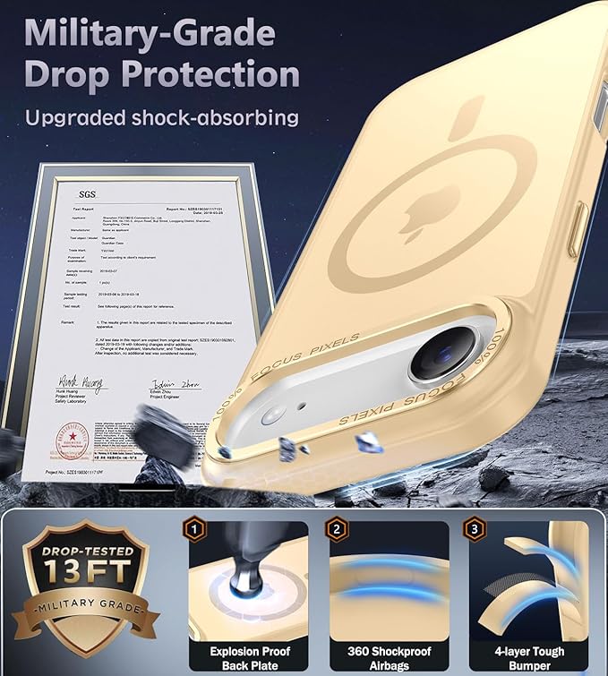 Newfuture Magnetic for iPhone Air Case [Compatible with Magsafe] [Military Grade Drop Protection] Translucent Matte Anti-Scratch Shockproof Protective Phone Cover 6.5 Inch, Creamy Yellow