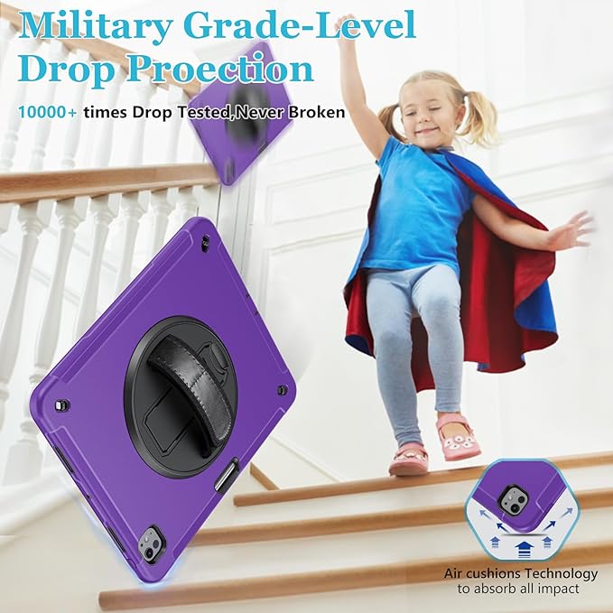 Case for iPad Pro 13 Inch M5 2025/ M4 2024: Military Grade Cover for iPad Pro 13" with Screen Protector - Stand - Handle - Shoulder Strap - Pencil Holder- Purple