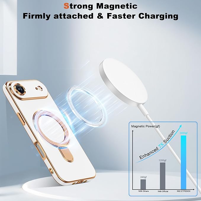 Compatible with iPhone 17 Air Case with Magnetic Ring Stand [Compatible with Mag-Safe] [Full Camera Lens Protector] Soft Plating Phone Case for iPhone 17 Air 6.5", White