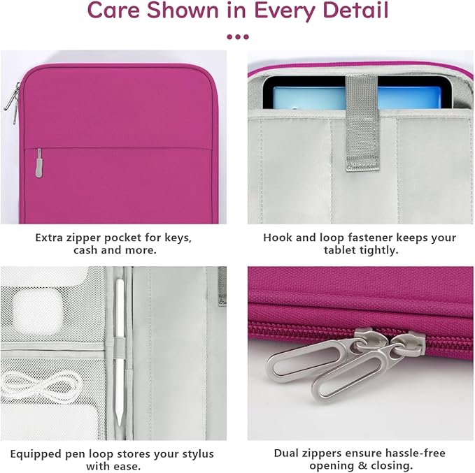 Dadanism 9-11 Inch Tablet Sleeve Padded Carrying Case for iPad (A16) 11th Gen 11", iPad 10th Gen 10.9", iPad Air M4/Pro M5 11", iPad Air 5/4, iPad 9/8/7th Gen, Galaxy Tab A11+ Plus 11", Fuchsia
