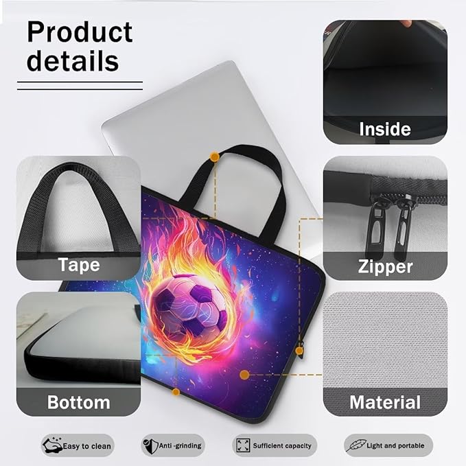 Fire Soccer Ball Laptop Sleeve Case for Women Men 15 Inch Laptop Protector with Multiple Uses Lightweight Computer Sleeve Tablet Bag Laptop Carrying Case Gifts for Boys, Galaxy Space