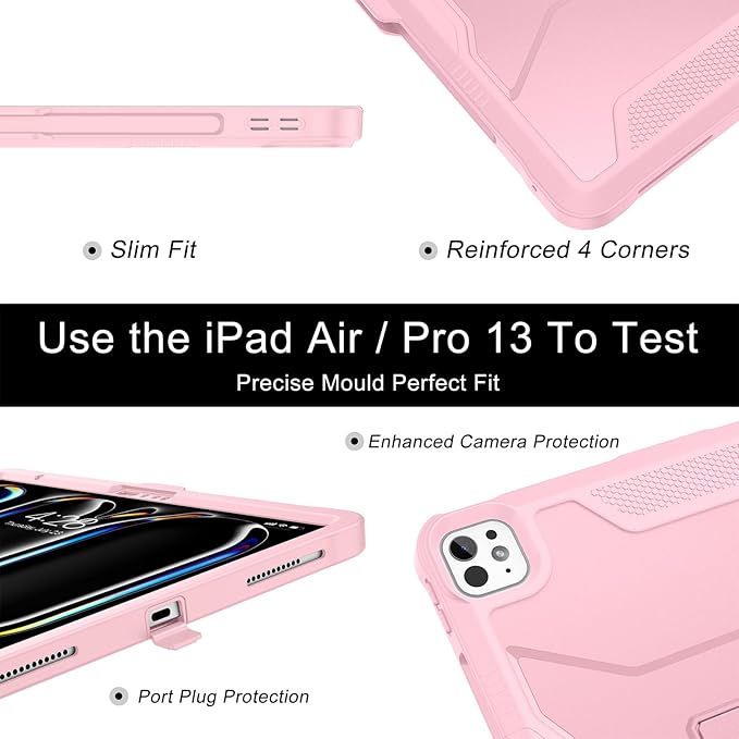 Soke Case for iPad Pro 13 Inch M5/M4 & iPad Air 13 Inch M4/M3/M2(2026/2025/2024), iPad Pro 12.9(2022 2021 2020,6th/5th/4th Gen), Rugged Shockproof Protective Cover - Pink
