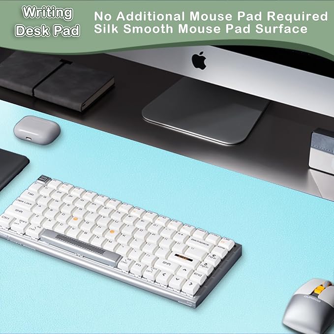 Boutilon Leather Desk Pad Protector,Non-Slip Mouse Pad,Laptop Desk Pad,Office Mouse Mat,Waterproof Leather Desk Blotter,Desk Writing Pad for Office and Home (XXL-Light Blue,47.2"x 17")