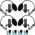 Movo PodPak4A 4-Pack Universal XLR Condenser Microphone Podcast Equipment Bundle for 4 - Includes Cardioid Mics, Desk Mount Stands, Shock Mounts, Pop Filters, and Audio Cables - Podcasting, YouTube