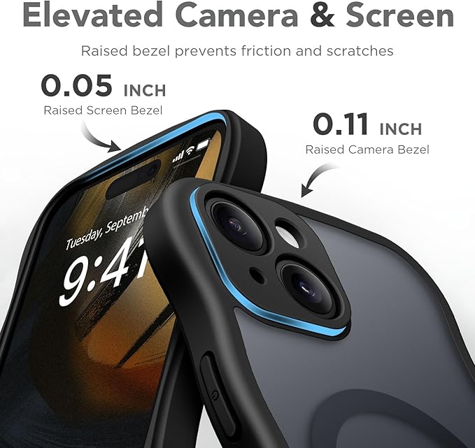 CAPRARO Cute for iPhone 15 Plus Case, Compatible with MagSafe, [Curly Wave Edge] [Full Camera Protection] [14 FT Drop Protection] Magnetic Phone Case for 15 Plus 6.7 Inch, Black