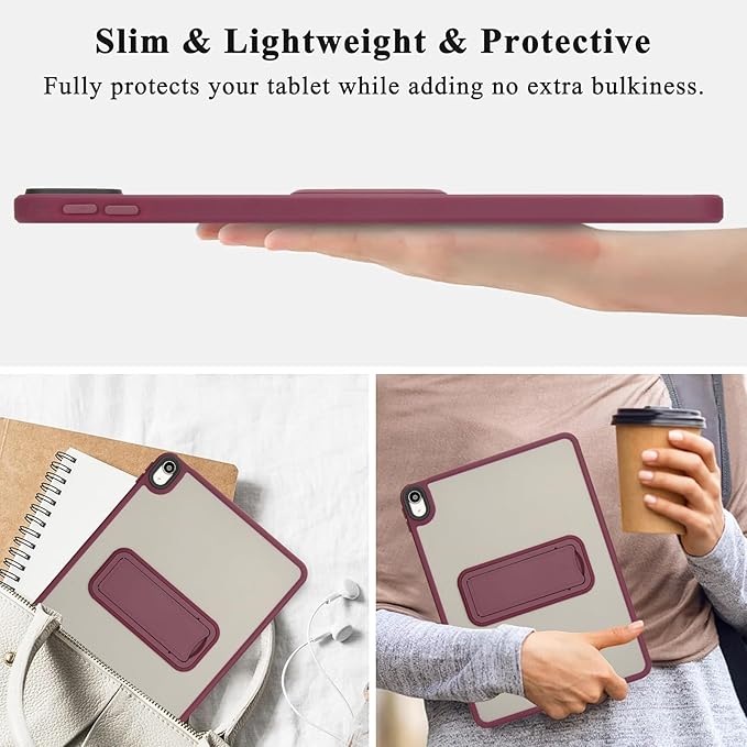 Shockproof Case for iPad Air 11-inch M4/M3/M2 (2026/2025/2024) for Women Men, Kickstand Slim Fit Rugged Bumper Lightweight Anti-Scratch Bumper Case Cover for iPad Air 11", WineRed