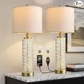 Oneach 27.75” Table Lamps Set of 2, Gold Modern Bedside Lamp with LED Night Light, USB A+C, Glass Lamps for Living Room, Bedroom, Nightstand, Office, End Table (2 Bulbs Included)