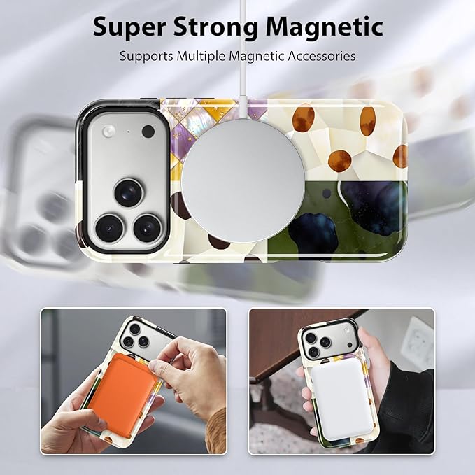 KANGHAR Compatible with iPhone 17 Pro Case, Support for MagSafe, Silicone Checkered Spot Cute Pattern, Finger Hold Wristband Kickstand Camera Protection Soft Slim Phone Case for Girls Women -Colorful