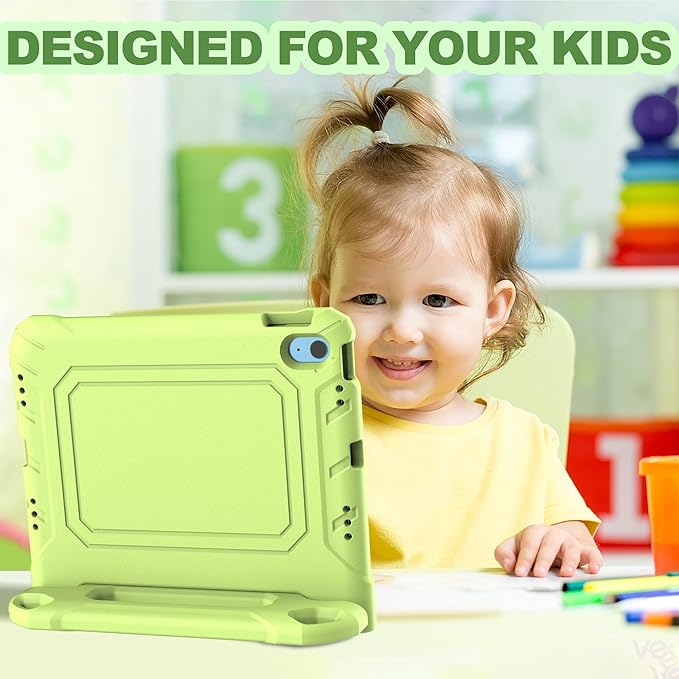 YIHE Kids Case for iPad (A16) 11th Generation 11 Inch 2025 & iPad 10th Generation 10.9 inch 2022, with Built-in Screen Protector and Handle Stand, Full Body Shockproof Protective Cover, LightGreen