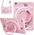 Dteck for iPad Pro 11 Case 2022/2021/2020/2018,iPad Air 5/4 Case,Cute Cartoon 3D Unique Rotating Handle Stand Shoulder Strap Soft Silicone Funda Rugged Shockproof Protective Kid-Proof Case,Cat