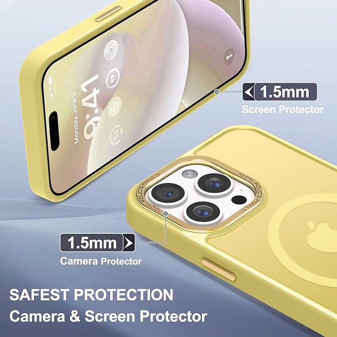 Newfuture Magnetic for iPhone 15 Pro Case [Compatible with Magsafe] [Military Grade Drop Protection] Translucent Matte Anti-Fingerprint Shockproof Phone Case for iPhone 15 Pro 6.1 inch, Yellow